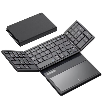 Portable Quadruple Folding Wireless Bluetooth Keyboard with Foldable Touchpad for Windows Android IOS Tablet Ipad Phone